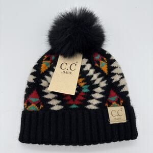 C.C Baby Exclusive Soft Aztec Pattern Beanie With Faux Fur Pom Western NEW